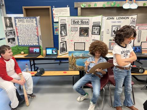 Students dressed as Babe Ruth, Bob Ross and John Lennon 