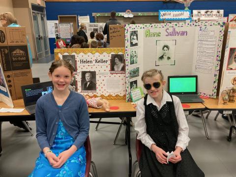 Students dressed as Helen Keller and Ann Sullivan