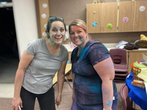 PTA moms covered in chalk after the chalk fight