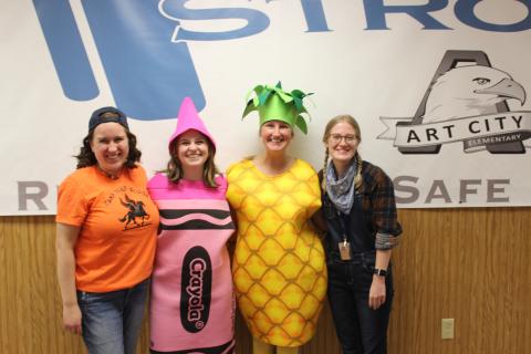 Third grade team in various costumes for Halloween 