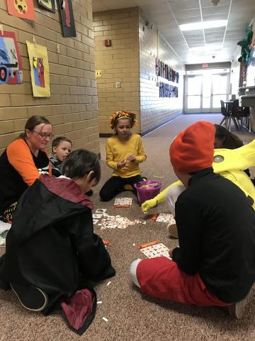 Students playing Halloween games
