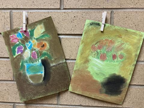 Two different student's interpretation of "Tulip's" by Renoir
