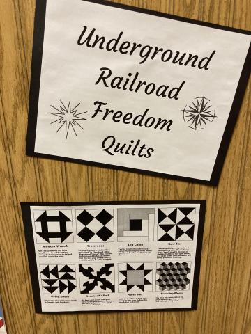 Bulletin Board "Underground Railroad Freedom Quilts a sample of Geometric shapes used for quilt patterns