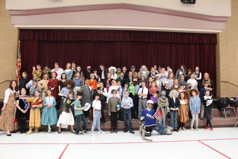 The whole 5th grade dressed up as famous and important people in America