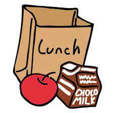 Graphic of a lunch bag, an apple and a chocolate milk