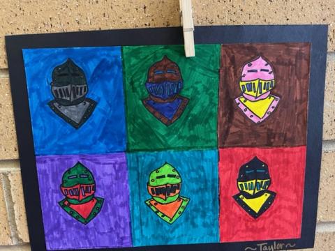 4th grade Pop Art six different colored Knight helmets