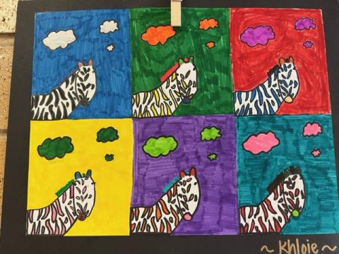 4th grade Pop Art six different colored zebras