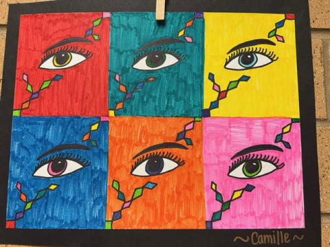 4th grade Pop Art six different colored eyes
