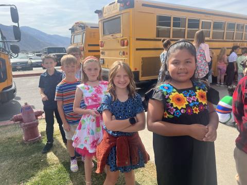 Fourth grade students waiting to go into watch the Utah Symphony