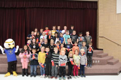 Students who earned 100% Attendance and being on time with ACE the Eagle