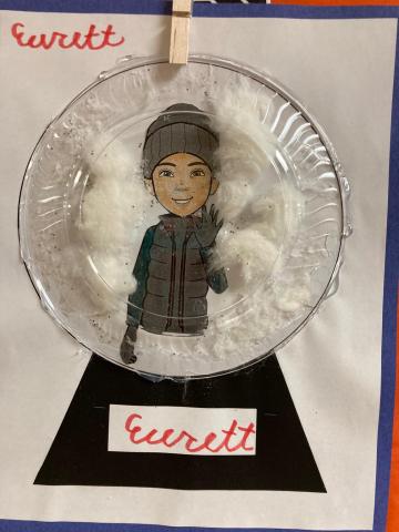 Third grade self portrait inside of a snow globe