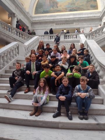 Miss. Wood's Students on the steps inside the State