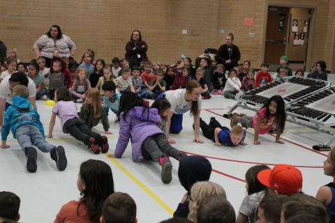 Students participating in a push-up competition
