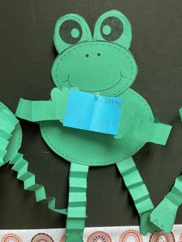 Bulletin board: one frog reading its favorite book