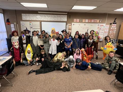 Class picture of students in costume