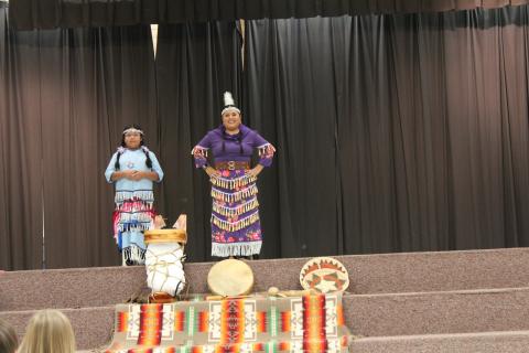 Girl Student and Aunt doing the Jingle dance