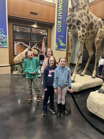 Fourth Grade Students standing in front of Giraffes at the Bean Museum 