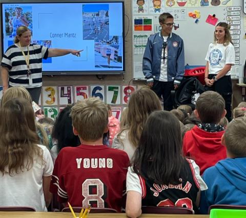 Conner Mantz and Mrs. Mantz talking about Conner's experiences in Paris