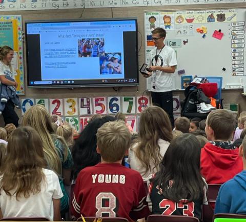 Conner Mantz and Mrs. Mantz talking about Conner's experiences in Paris