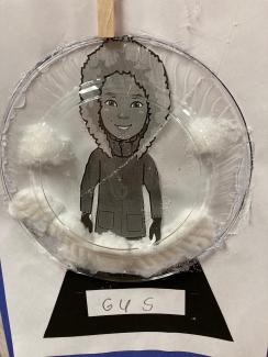 Third grade self portrait inside of a snow globe