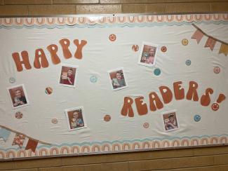 Bulletin board with students favorite book titles