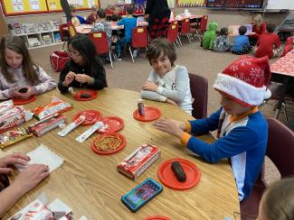 Students doing a Christmas activity